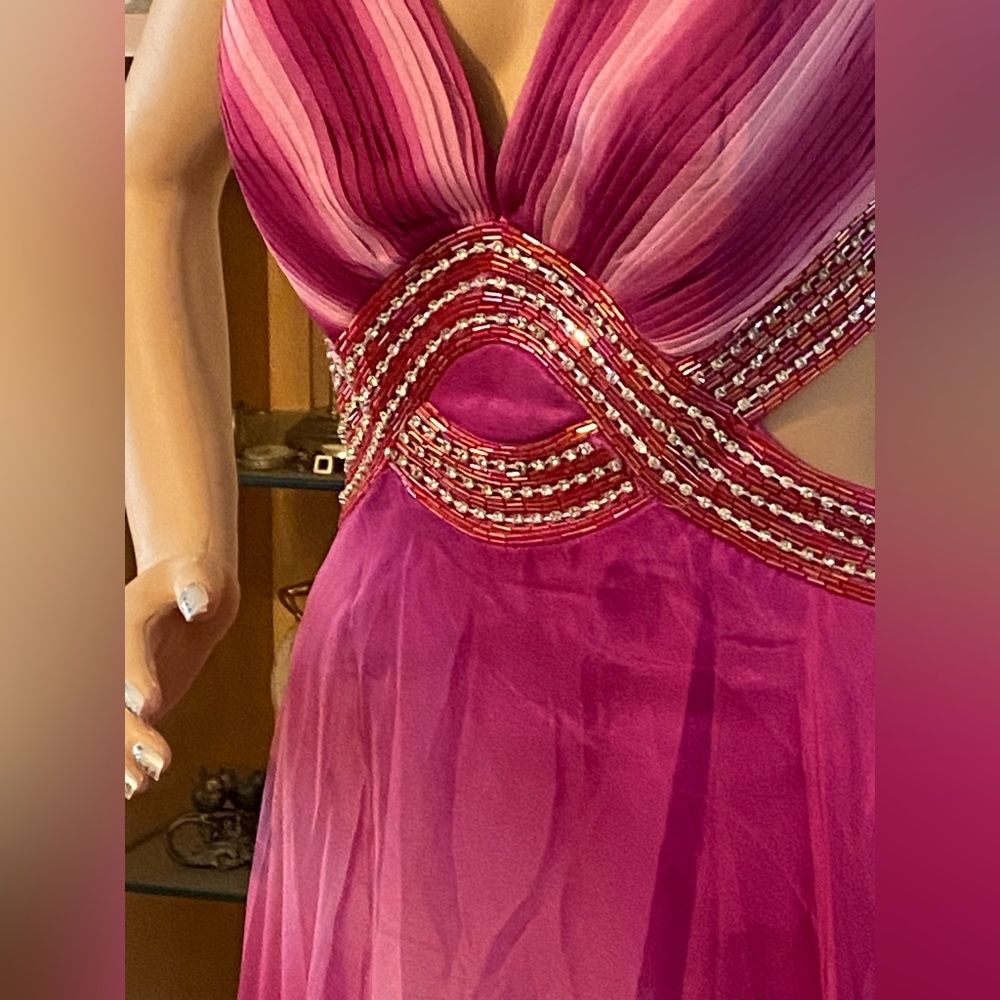 Rhinestone Studded Raspberry colored Evening Gown - Picture 10 of 12